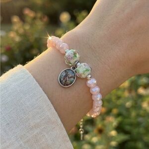 Elegant Pink Beaded Bracelet with Charm